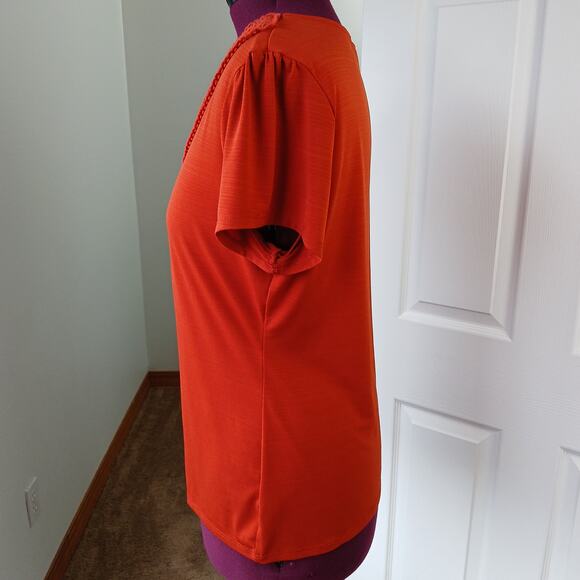 East 5th Lace V-neck Orange Blouse XL y2k business casual short sleeve polyblend - Picture 2 of 13